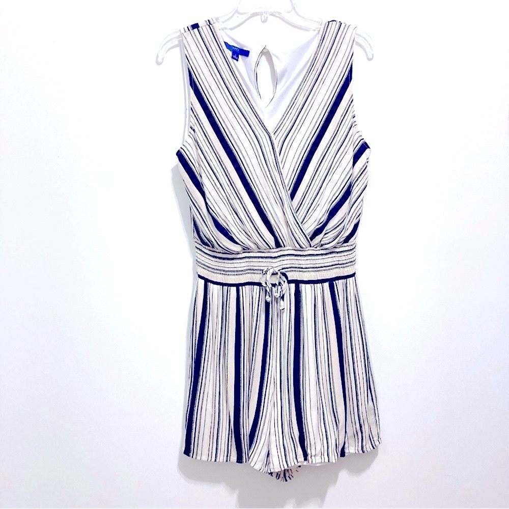 Apt. 9 Sleeveless Navy Blue and White/Ivory Striped Linen Romper / Jumpsuit